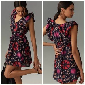 Velvet by Graham & Spencer Navy Floral Print Ruffled Sleeve Dress